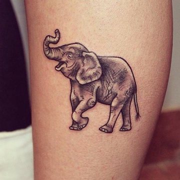 Black And Grey Elephant Trunk Up Tattoo Design For Arm