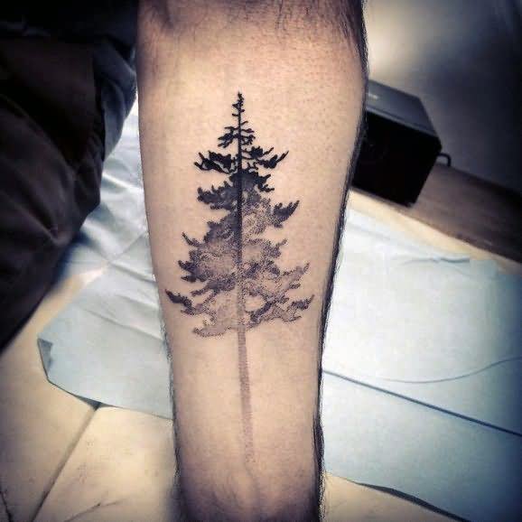 Black And Grey Tree Tattoo On Forearm