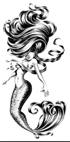 Black And White Aquarius Mermaid Tattoo Design