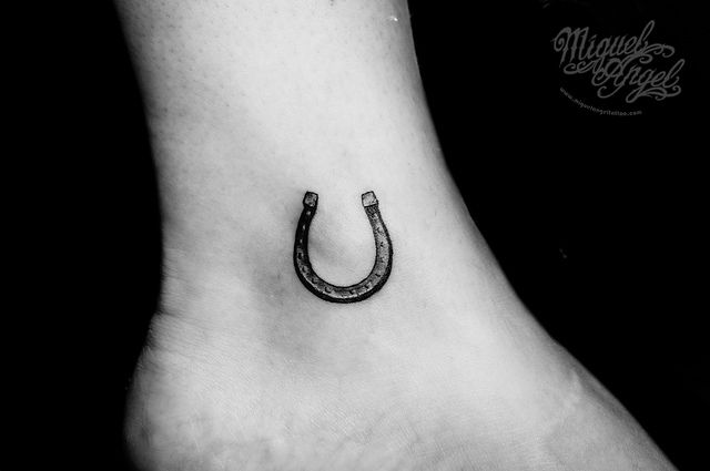 Black Horse Shoe Tattoo On Ankle