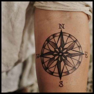 Black Ink Compass Tattoo Design For Forearm