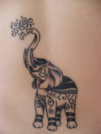 Black Ink Elephant Trunk Up Tattoo Design