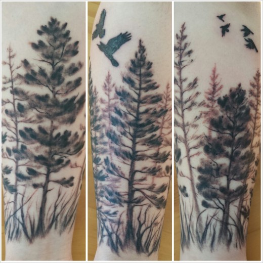 Black Ink Tree Tattoo Design For Forearm
