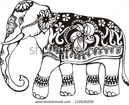 Black Mandala Indian Elephant Tattoo Stencil