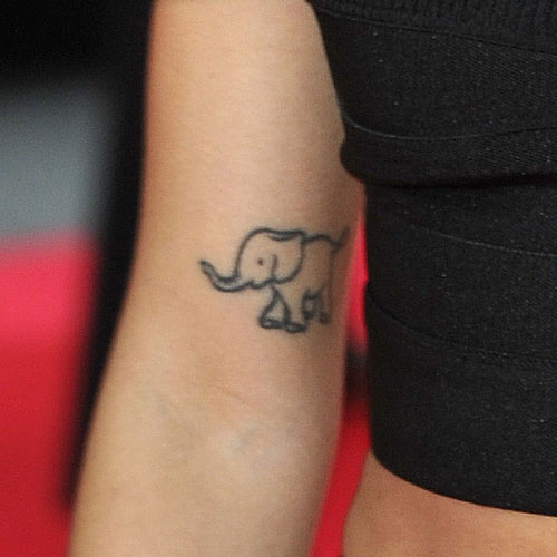 Black Outline Baby Elephant Tattoo Design For Half Sleeve