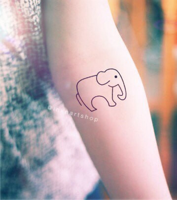 Black Outline Baby Elephant Tattoo On Half Sleeve