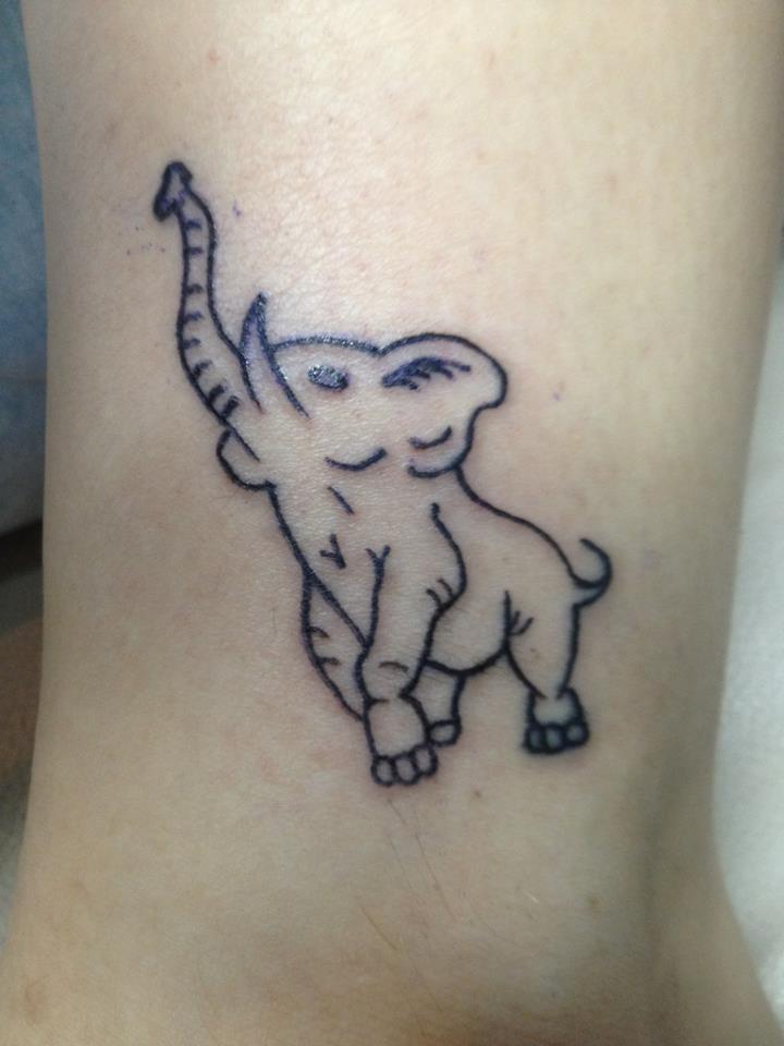 Black Outline Baby Elephant Trunk Up Tattoo Design For Forearm By Breana Jo Lynn
