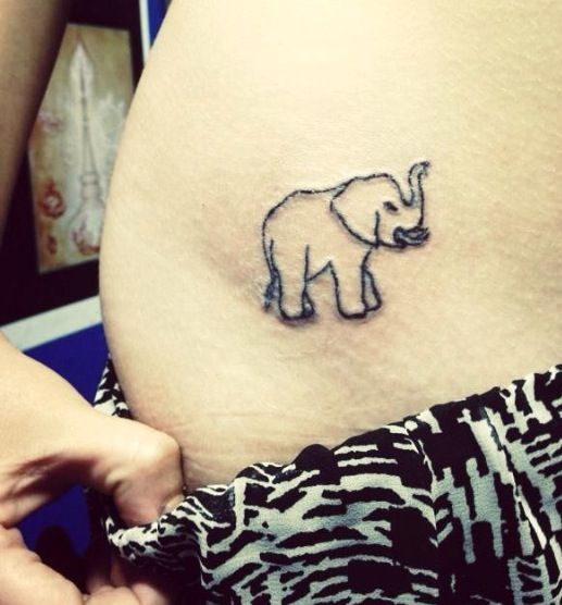 Black Outline Elephant Trunk Up Tattoo Design For Wrist