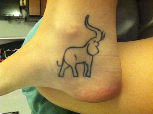 Black Outline Elephant Trunk Up Tattoo On Ankle