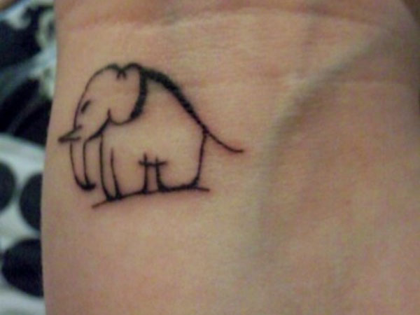 Black Outline Little Elephant Tattoo Design For Wrist