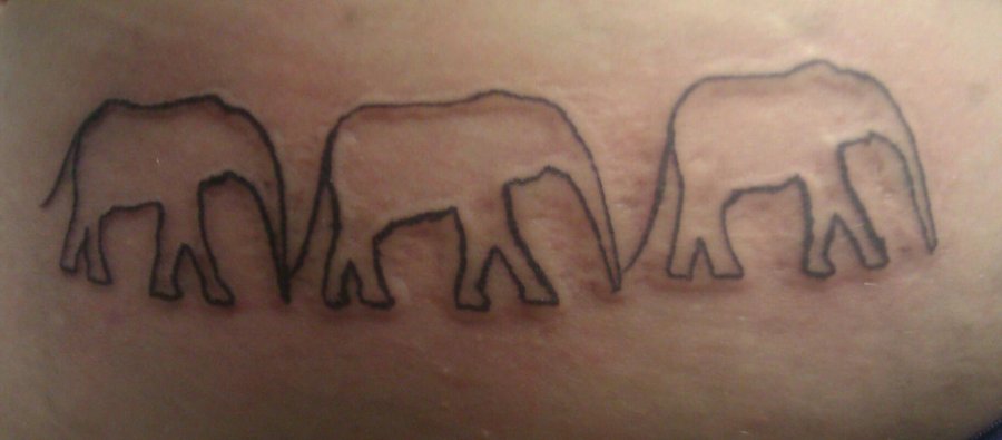 Black Outline Three Elephant Tattoo Design By Mustang Inky