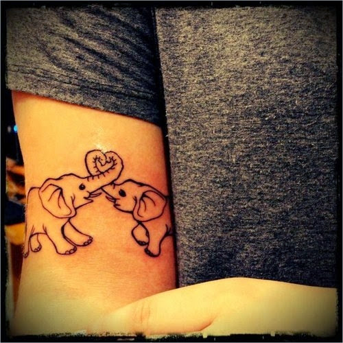 Black Outline Two Elephant Trunk Up Tattoo Design For Half Sleeve