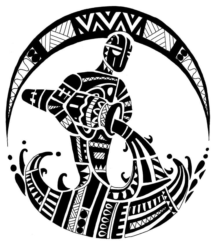 Black Polynesian Aquarius Tattoo Design