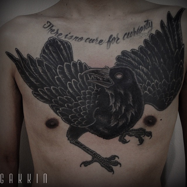Black Raven Tattoo On Man Chest