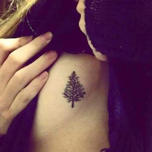 Black Small Tree Tattoo Design For Side Rib