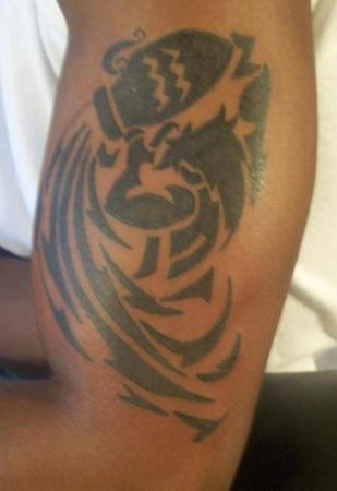 Black Tribal Aquarius Tattoo On Left Half Sleeve