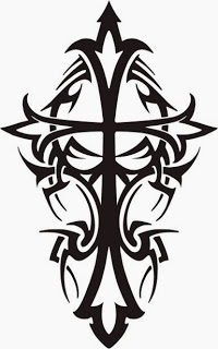 Black Tribal Cross Tattoo Design For Chest