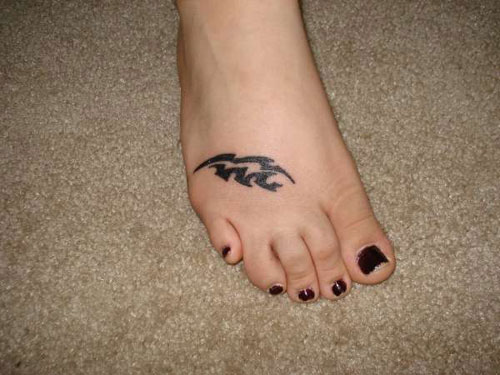 Black Tribal Cute Aquarius Tattoo On Right Foot