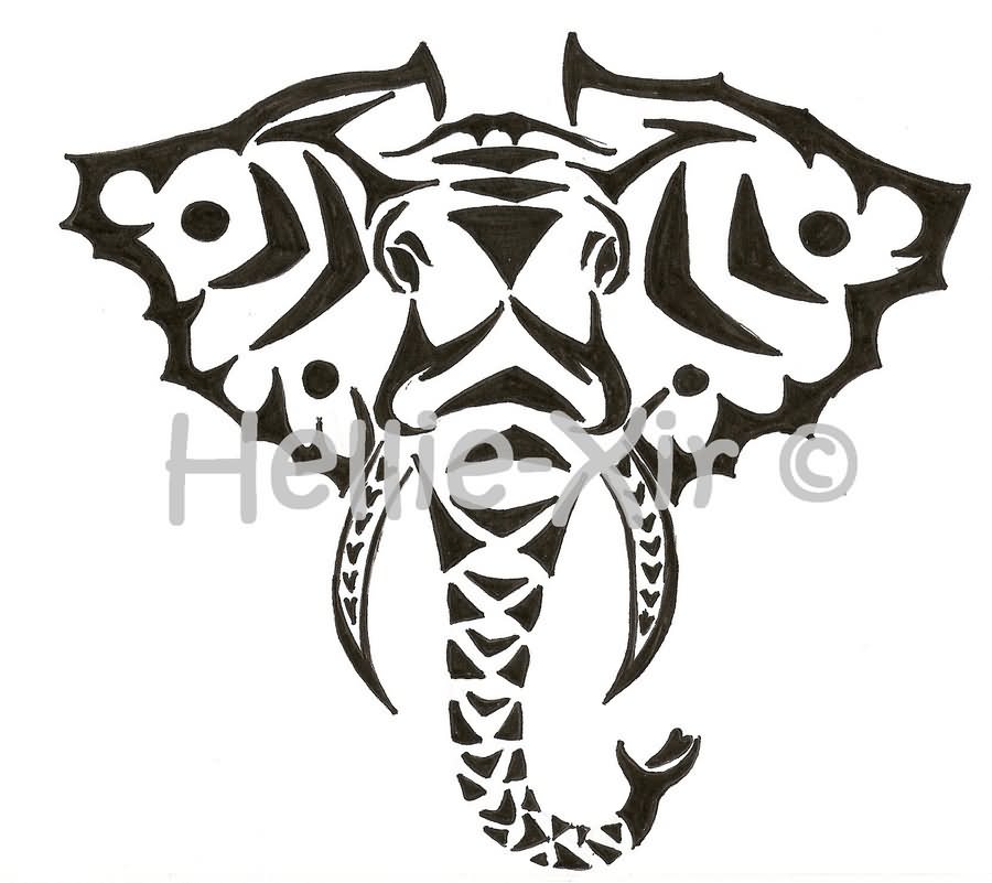 Black Tribal Elephant Head Tattoo Stencil By Alphir
