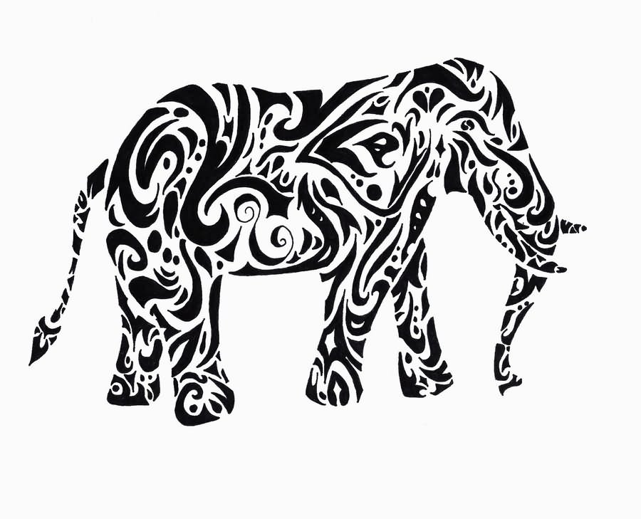Black Tribal Elephant Tattoo Stencil By Annie