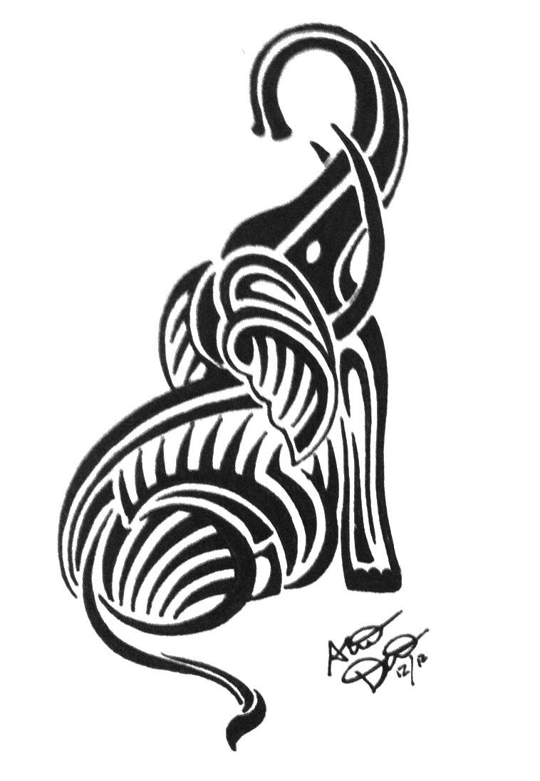 Black Tribal Elephant Trunk Up Tattoo Stencil