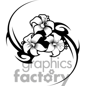 Black Tribal Hibiscus Flowers Tattoo Design