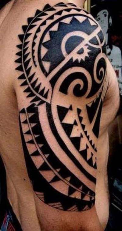Black Tribal Tattoo On Right Half Sleeve