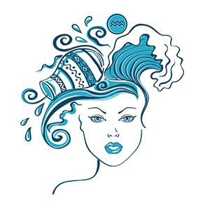 Blue Ink Aquarius Girl Head Tattoo Design
