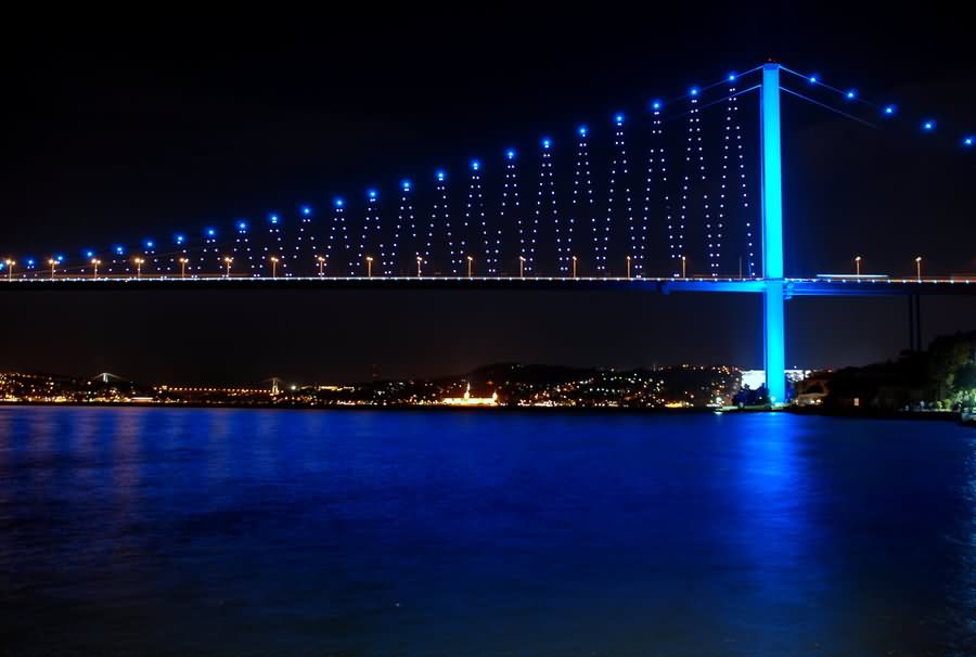 Blue Lights On Bosphorus Bridge At Night