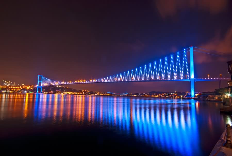 Blue Lights On The Bosphorus Bridge, Istanbul