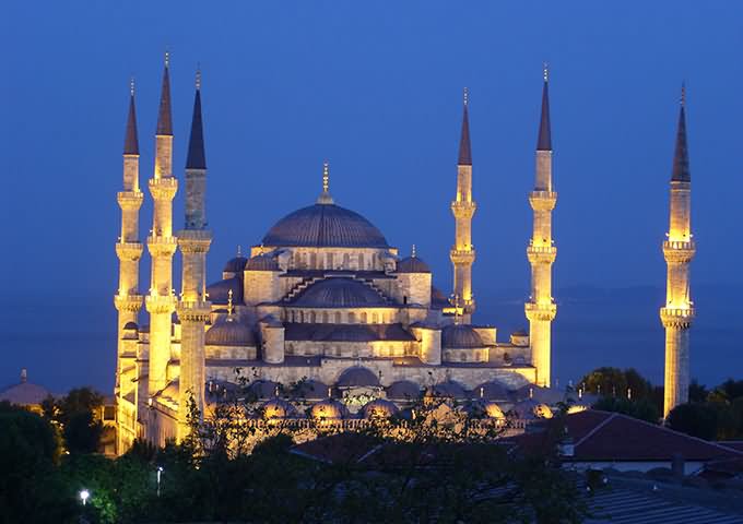 Blue Mosque In Istanbul Illuminated At Night