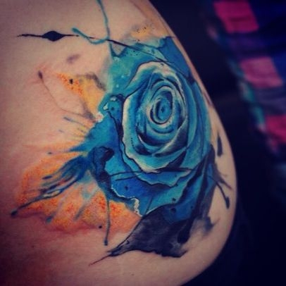 Blue Watercolor Rose Tattoo Design By AislingH