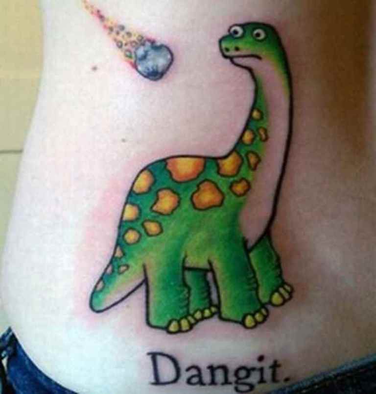 Cartoon Dinosaur Tattoo On Side Rib