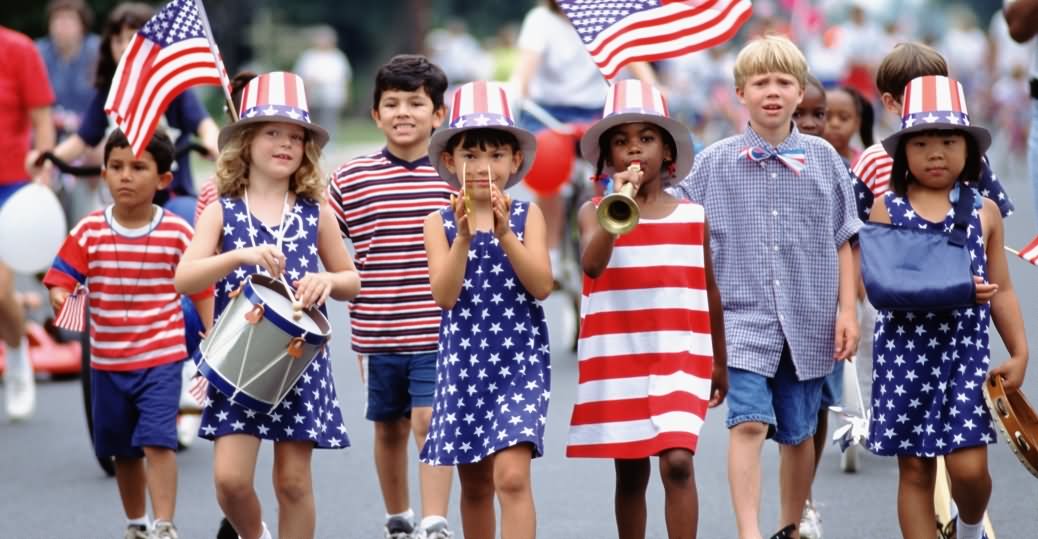 Children Taking Part In United States America Independence Day Parade