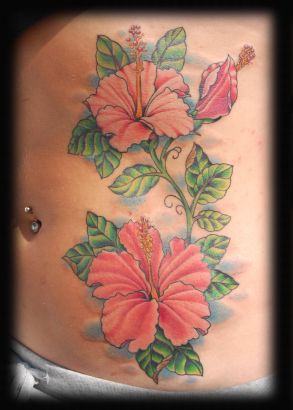 Classic Hibiscus Flower Tattoo Design For Stomach