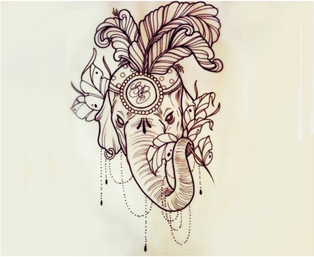 Classic Indian Elephant Face Tattoo Design