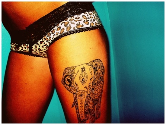 Classic Indian Elephant Tattoo On Thigh