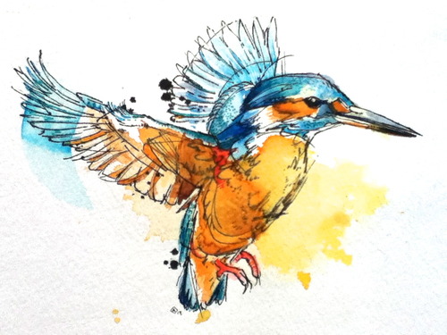 Classic Watercolor Flying Bird Tattoo Design