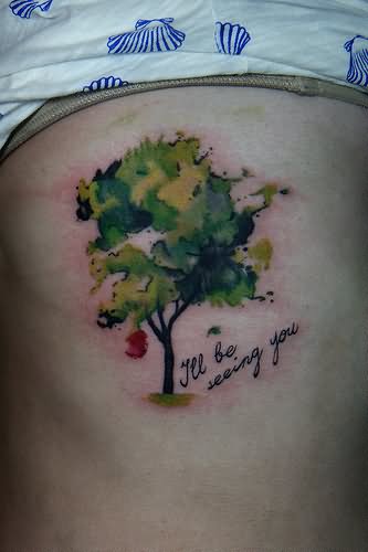 Classic Watercolor Tree Tattoo On Side Rib