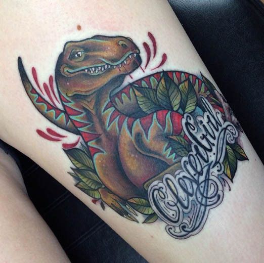 CleverGirl Dinosaur Tattoo On Leg