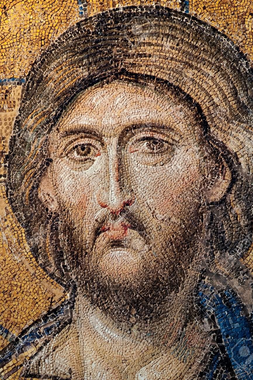Closeup Of Jesus Face Mosaic At The Hagia Sophia, Istanbul