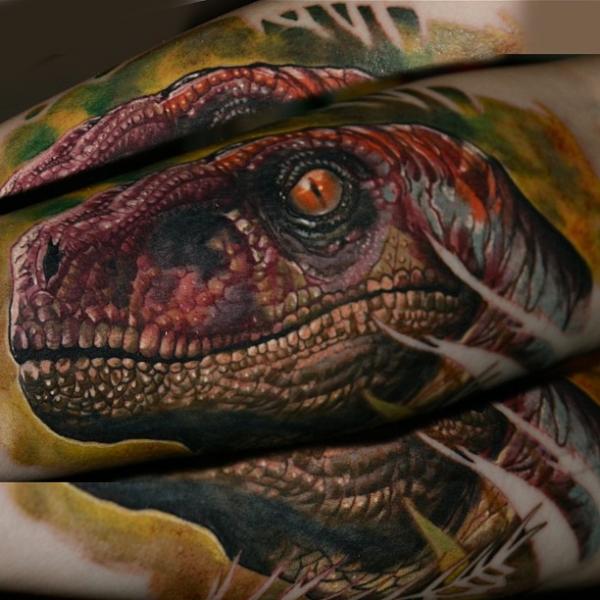Colored Dinosaur Head Tattoo Idea