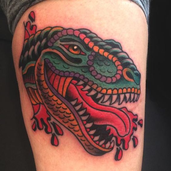 Colored Dinosaur Head Tattoo