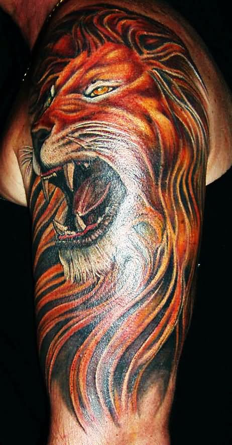 Colored Lion Half Sleeve Tattoo For Men