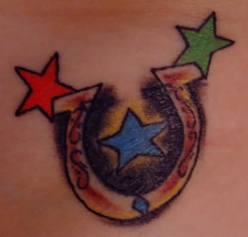 Colored Stars And Horseshoe Tattoo