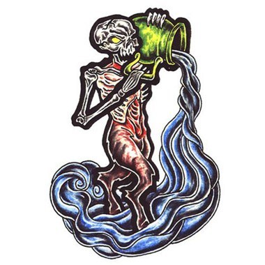 Colorful Aquarius Skeleton Tattoo Design