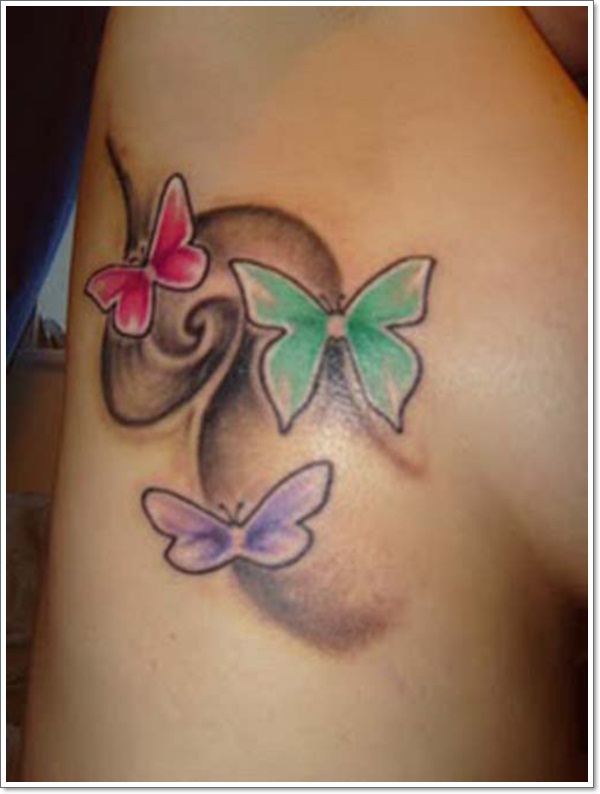 Colorful Butterflies Tattoo Design For Side Rib