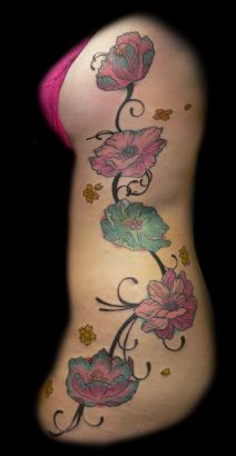 Colorful Flowers Tattoo Design For Side Rib