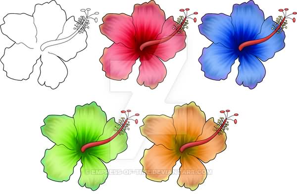 Colorful Hibiscus Flowers Tattoo Design By Liek Whoa