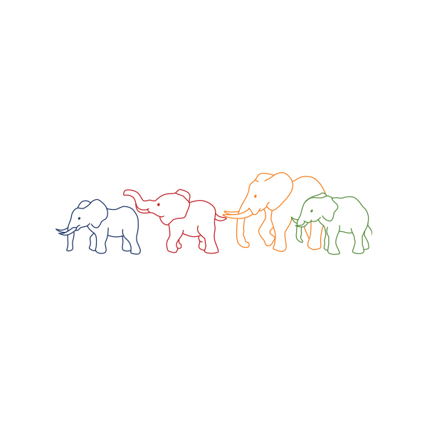 Colorful Outline Elephant Family Tattoo Stencil